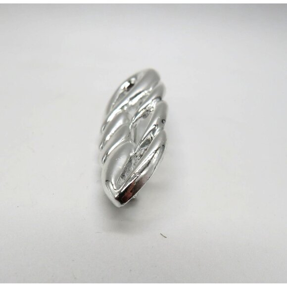 Vintage Leaf Brooch Silver Tone Loopy Braid Scarf Lapel Coat Pin - Picture 4 of 12